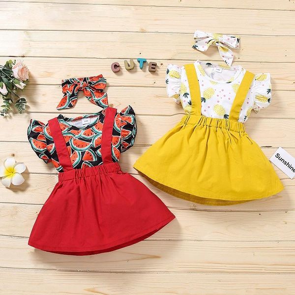 summer girl baby fruit pattern upper clothing european and american flying sleeve solid color strap dress set sets, White
summer girl baby fruit pattern upper clothing european and american flying sleeve solid color strap dress set sets, White