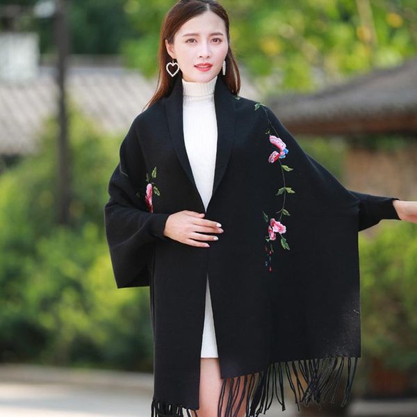 scarves versatile women's poncho capes with sleeves winter plum embroidery tassel cardigan lady scarf wrap shawl warm wool cloak coat, Blue;gray
scarves versatile women's poncho capes with sleeves winter plum embroidery tassel cardigan lady scarf wrap shawl warm wool cloak coat, Blue;gray