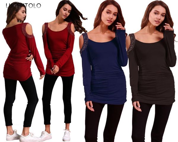 women's t-shirt lugentolo long sleeve women spring strapless diamond casual female elegant solid fashion slim simple t-shirts, White
women's t-shirt lugentolo long sleeve women spring strapless diamond casual female elegant solid fashion slim simple t-shirts, White
