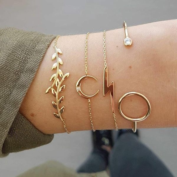 link, chain 4pcs women gold moon lighting bracelet set trendy charm silver bracelets party jewelry handmade, Black
link, chain 4pcs women gold moon lighting bracelet set trendy charm silver bracelets party jewelry handmade, Black