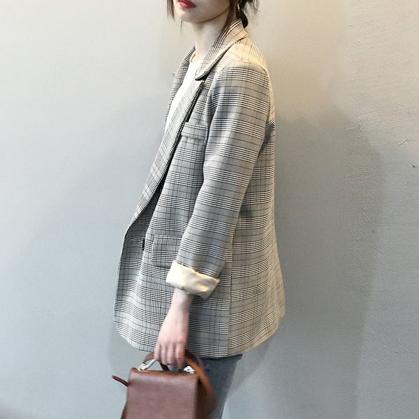 plaid blazers woman jacket double breasted coat casual 2021 spring autumn korean style fashion outwears long sleeve, Black;brown
plaid blazers woman jacket double breasted coat casual 2021 spring autumn korean style fashion outwears long sleeve, Black;brown