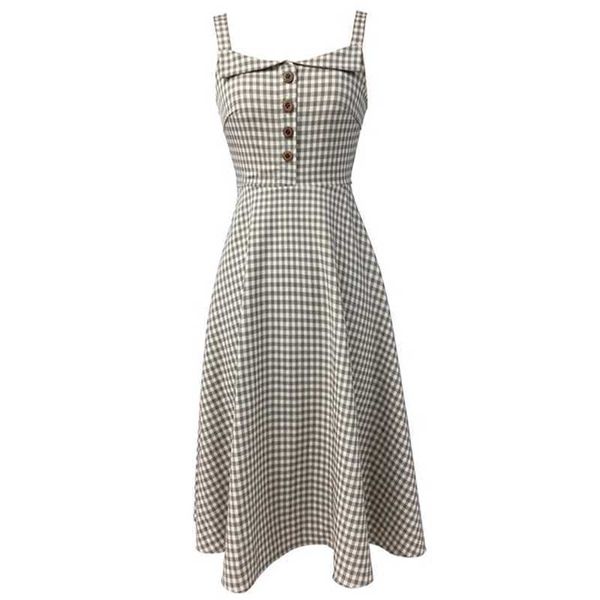 perhaps u khaki square collar strap button plaid sleeveless fit and flare midi dress summer vintage d0465 210529, Black;gray
perhaps u khaki square collar strap button plaid sleeveless fit and flare midi dress summer vintage d0465 210529, Black;gray