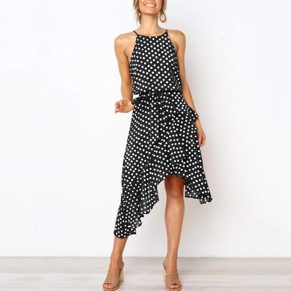 casual dresses women sleeveless halter polka dot print waist belt irregular hem midi dress, Black;gray
casual dresses women sleeveless halter polka dot print waist belt irregular hem midi dress, Black;gray