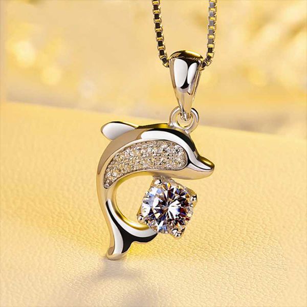 chains fashion dolpin diamond pendant necklaces silver anti allergy alloy chokers for women simple jewelry