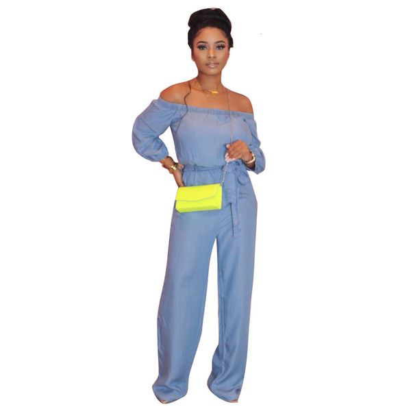 light blue slash neck women loose rompers pants elastic waist long sleeves sash straight casual jumpsuits spring arrivals, Black;white
light blue slash neck women loose rompers pants elastic waist long sleeves sash straight casual jumpsuits spring arrivals, Black;white