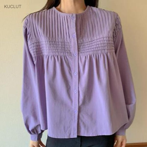women's blouses & shirts korean chic temperament purple shirt summer loose fold design bubble sleeve round neck, White
women's blouses & shirts korean chic temperament purple shirt summer loose fold design bubble sleeve round neck, White