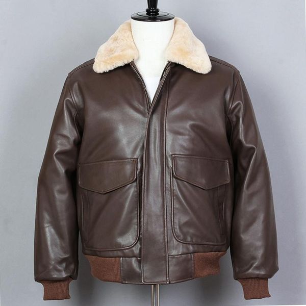 men's leather & faux avirex air force flight g1 fur collar sheepskin genuine men bomber jacket motorcycle winter coat male, Black
men's leather & faux avirex air force flight g1 fur collar sheepskin genuine men bomber jacket motorcycle winter coat male, Black
