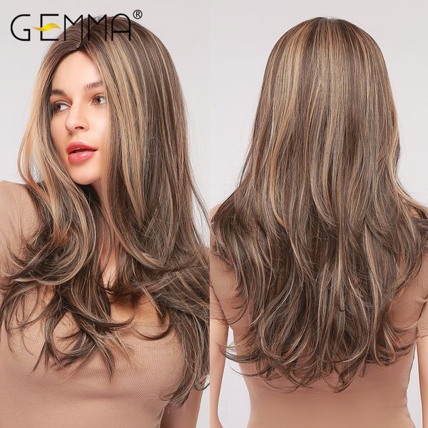 long wavy synthetic wig heat resistant brown golden wigs with highlight cosplay natural middle part cosplay hair for women, Black
long wavy synthetic wig heat resistant brown golden wigs with highlight cosplay natural middle part cosplay hair for women, Black