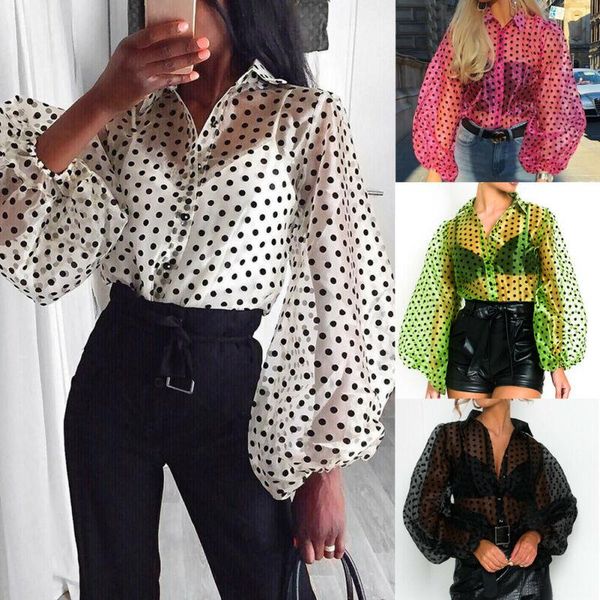 women v neck polka dot printed puff sleeve mesh sheer see-through long blouse shirts women's blouses &, White
women v neck polka dot printed puff sleeve mesh sheer see-through long blouse shirts women's blouses &, White
