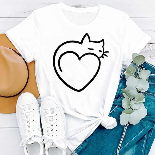 women's t-shirt summer cat love mujer camisetas cartoon short sleeve women fashion clothes print tshirt female tee graphic, White
women's t-shirt summer cat love mujer camisetas cartoon short sleeve women fashion clothes print tshirt female tee graphic, White
