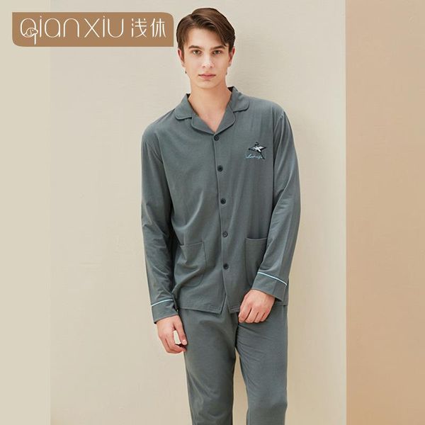 men's sleepwear knitted cotton pajamas light rest spring cardigan long sleeve suit, Black;brown
men's sleepwear knitted cotton pajamas light rest spring cardigan long sleeve suit, Black;brown