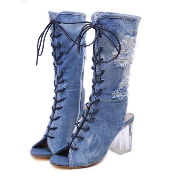 sandals fashion women peep toe transparent thick heels denim lace-up ankle boots summer spring side zipper lady shoes versatile, Black
sandals fashion women peep toe transparent thick heels denim lace-up ankle boots summer spring side zipper lady shoes versatile, Black