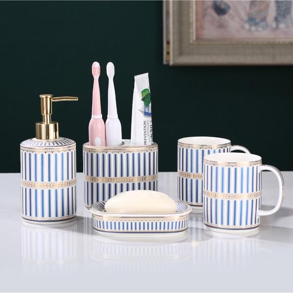 bath accessory set european ceramic stripe bathroom wash five-piece high-end household brushing cup lotion bottle accessories wedding gift
bath accessory set european ceramic stripe bathroom wash five-piece high-end household brushing cup lotion bottle accessories wedding gift