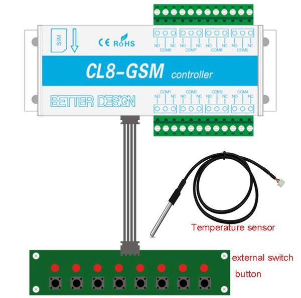 smart home control gsm 8 way relay controller switch sms call gate opener with temperature sensor y external button optional
smart home control gsm 8 way relay controller switch sms call gate opener with temperature sensor y external button optional