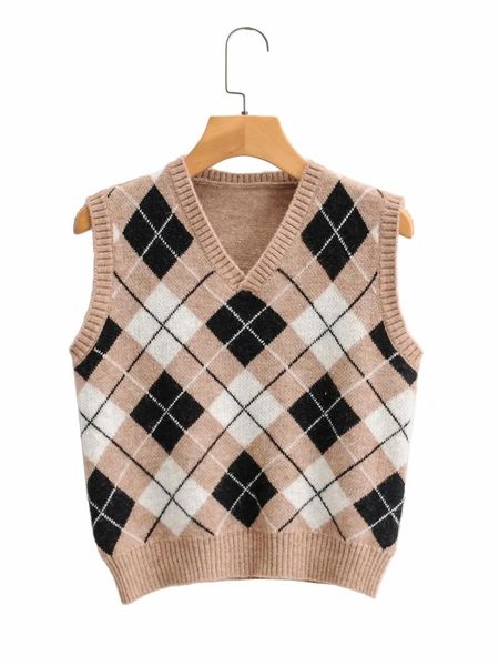 women's vests argyle v-neck sweater vest women vintage top, Black;white 
women's vests argyle v-neck sweater vest women vintage top, Black;white
