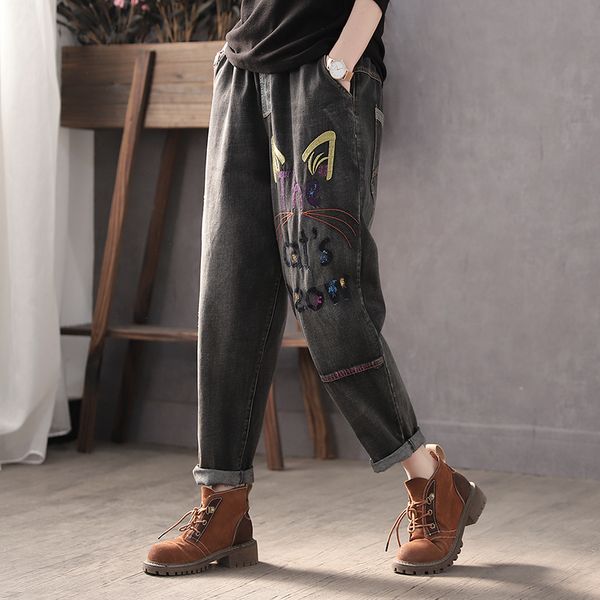 kog123 black korea cable according to new embroidery in fall and winter of retro literary female cat jeans straight easing, Blue
kog123 black korea cable according to new embroidery in fall and winter of retro literary female cat jeans straight easing, Blue