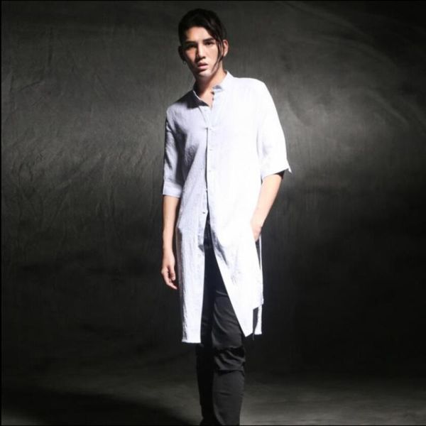 summer men's hairstylist long shirt tide half-sleeved slim linen personality nightclub singer stage costumes casual shirts, White;black
summer men's hairstylist long shirt tide half-sleeved slim linen personality nightclub singer stage costumes casual shirts, White;black