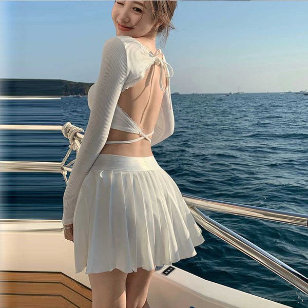 womengaga t shirt women's summer tees girl bandage backless beach white long sleeve + fold mini skirt ama3 210603
womengaga t shirt women's summer tees girl bandage backless beach white long sleeve + fold mini skirt ama3 210603
