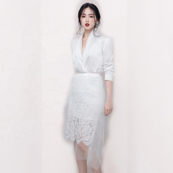 latest design two piece set women clothing long sleeve silk lace office lady skirt suits for women's pants, White
latest design two piece set women clothing long sleeve silk lace office lady skirt suits for women's pants, White