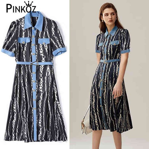 elegant chian printed patchwork denim pockets single breasted knee length dress summer short sleeve designer dresses belt 210421, Black;gray
elegant chian printed patchwork denim pockets single breasted knee length dress summer short sleeve designer dresses belt 210421, Black;gray