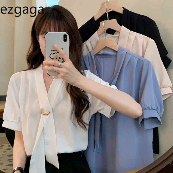 ezgaga office lady shirts vintage short sleeve summer new elegant tie korean chic solid loose blouse female fashion 210430, White
ezgaga office lady shirts vintage short sleeve summer new elegant tie korean chic solid loose blouse female fashion 210430, White