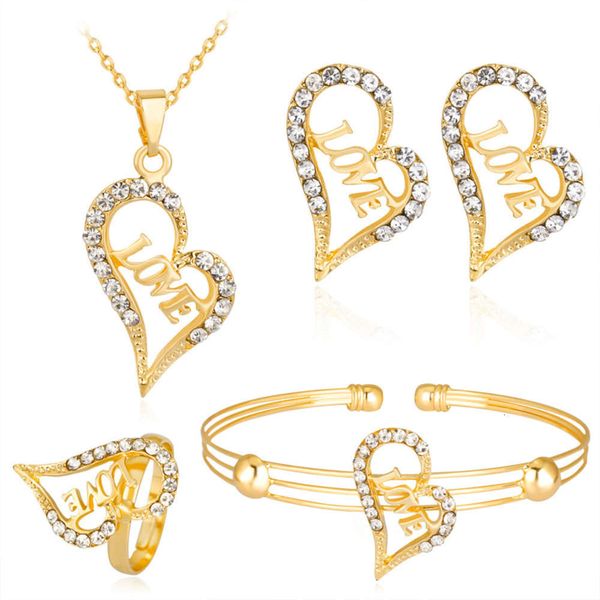 trend new hollow letter love diamond plated kc necklace earring ring bracelet four piece set, Black
trend new hollow letter love diamond plated kc necklace earring ring bracelet four piece set, Black