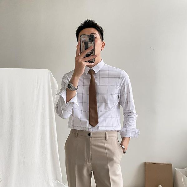 men's casual shirts men 2021 spring autumn plaid male business long-sleeved formal wear slim fit blouses o269, White;black
men's casual shirts men 2021 spring autumn plaid male business long-sleeved formal wear slim fit blouses o269, White;black
