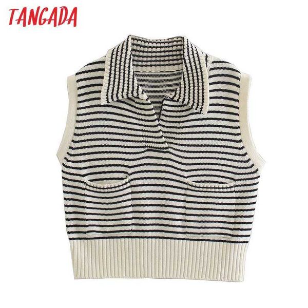 tangada women vintage striped crop knitted vest sweater pocket sleeveless female waistcoat 3n30 210609, White
tangada women vintage striped crop knitted vest sweater pocket sleeveless female waistcoat 3n30 210609, White