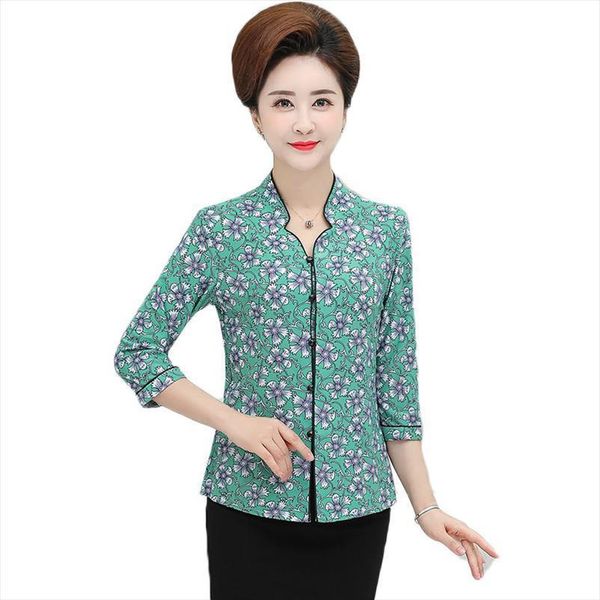 middle age summer plus size women shirt mother three quarter sleeves silk print blusa feminina cardigan w82, White
middle age summer plus size women shirt mother three quarter sleeves silk print blusa feminina cardigan w82, White