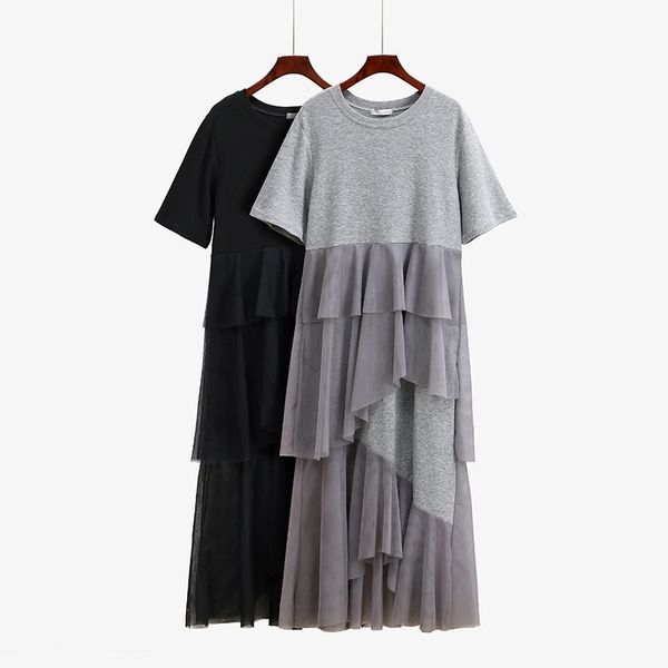 black gray o neck short sleeve patchwork midi mesh dress loose casual asymmetrical d0938 210514
black gray o neck short sleeve patchwork midi mesh dress loose casual asymmetrical d0938 210514