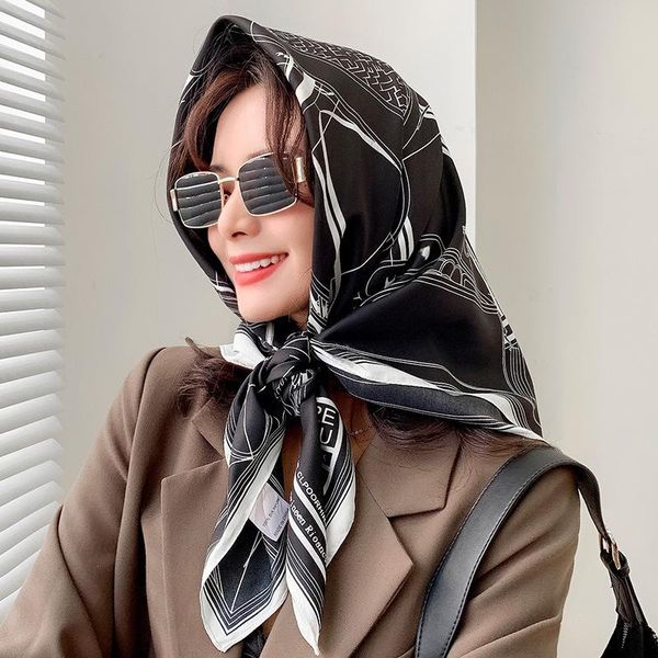 scarves 90*90cm 2021 spring large square scarf women elegant twill fashion print silk decorative hairband shawl, Blue;gray
scarves 90*90cm 2021 spring large square scarf women elegant twill fashion print silk decorative hairband shawl, Blue;gray