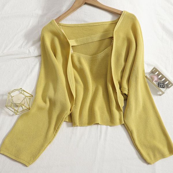 women's knits & tees 2021 autumn cardigans sets knitted vest camisole with short cardigan shawl small shoulder knit two-piece suit, White
women's knits & tees 2021 autumn cardigans sets knitted vest camisole with short cardigan shawl small shoulder knit two-piece suit, White