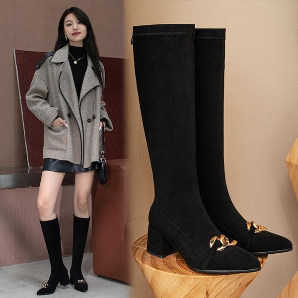 boots metal decoration pointed toe high heels women knee autumn winter stretch shoes woman large size 42 43, Black
boots metal decoration pointed toe high heels women knee autumn winter stretch shoes woman large size 42 43, Black