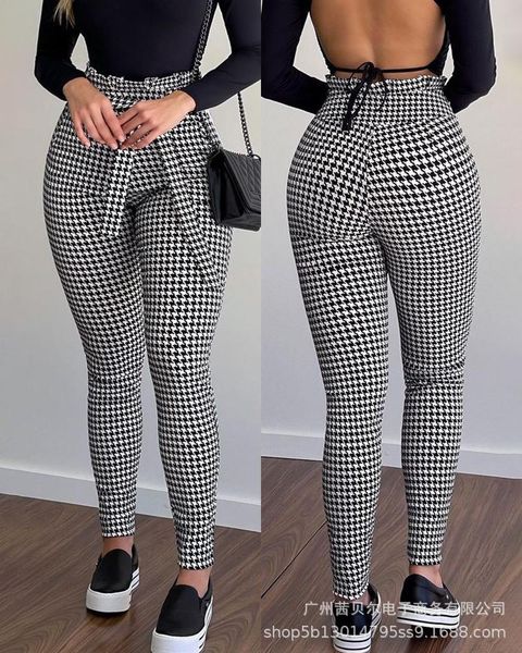 women's leggings 2021 summer black houndstooth pattern high-waist lace-up tights pants
women's leggings 2021 summer black houndstooth pattern high-waist lace-up tights pants