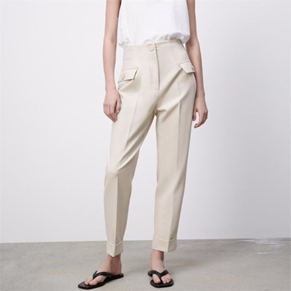 women summer casual solid straight pants za high waist button female elegant street trousers botton clothing 210513, Blue
women summer casual solid straight pants za high waist button female elegant street trousers botton clothing 210513, Blue