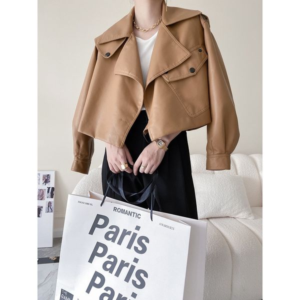 sinan side lapel locomotive short leather fashion 2021 autumn new cool sa high waist jacket sn0437, Black
sinan side lapel locomotive short leather fashion 2021 autumn new cool sa high waist jacket sn0437, Black