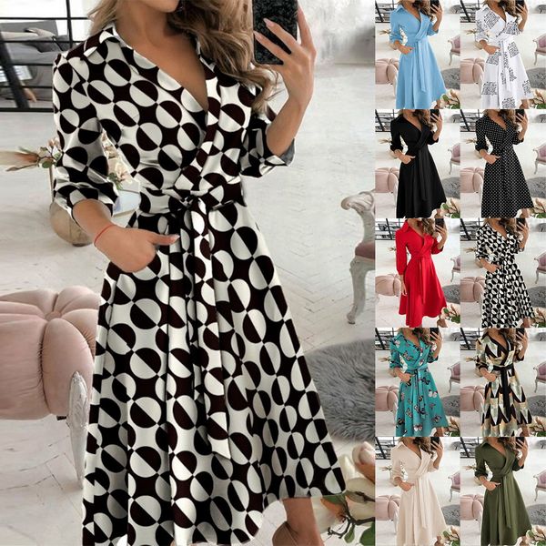women's summer dress printed v-neck dresses lace up female wrap 2021 spring office ladies casual, Black;gray
women's summer dress printed v-neck dresses lace up female wrap 2021 spring office ladies casual, Black;gray
