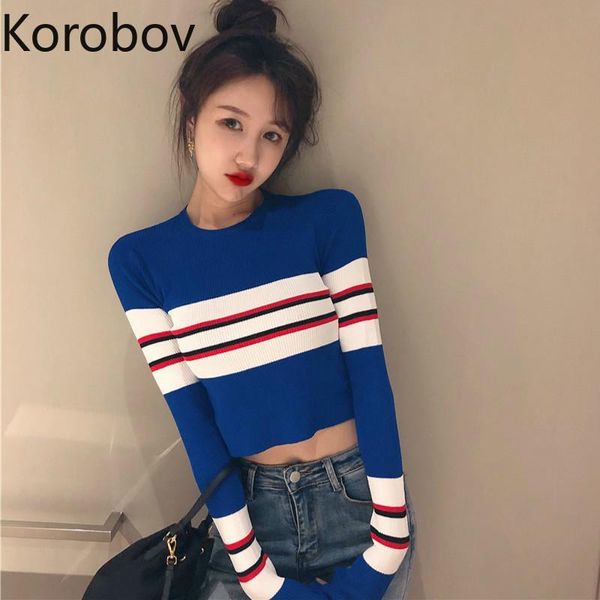 women's sweaters korobov 2021 arrival o neck crop sweater korean vintage striped sueter mujer knitted long sleeve jumper femme 78272, White;black
women's sweaters korobov 2021 arrival o neck crop sweater korean vintage striped sueter mujer knitted long sleeve jumper femme 78272, White;black