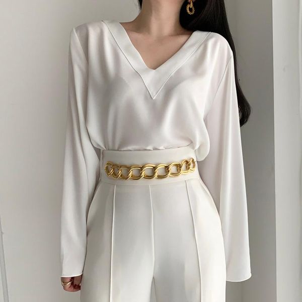 women's t-shirt zcsmll korean chic spring minimalist slim v-neck loose solid casual versatile trumpet sleeve for women, White
women's t-shirt zcsmll korean chic spring minimalist slim v-neck loose solid casual versatile trumpet sleeve for women, White