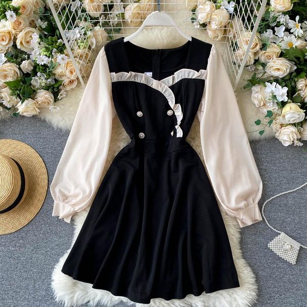 casual dresses women's french style dress autumn sweet patchwork color stitching lantern sleeve mini retro vestidos female 449, Black;gray
casual dresses women's french style dress autumn sweet patchwork color stitching lantern sleeve mini retro vestidos female 449, Black;gray