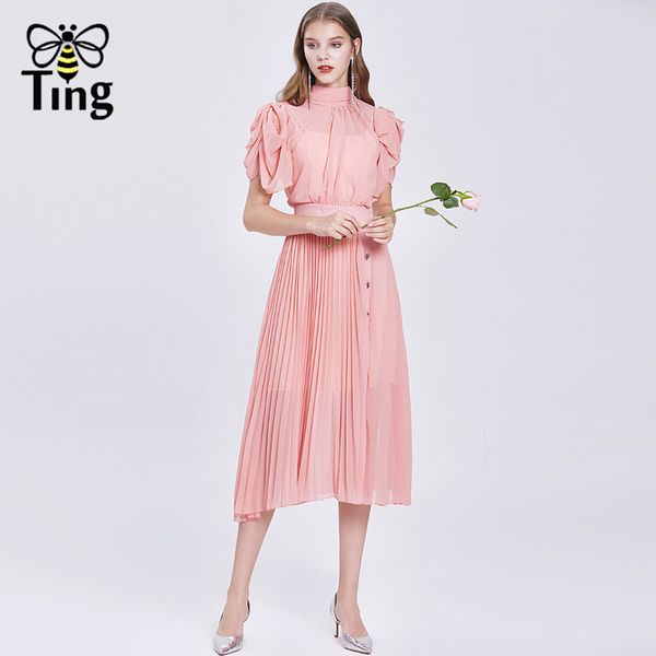 vintage elegant bowknot collar pink summer chiffon pleated midi long dress retro office lady work with button plus 210513, Black;gray
vintage elegant bowknot collar pink summer chiffon pleated midi long dress retro office lady work with button plus 210513, Black;gray