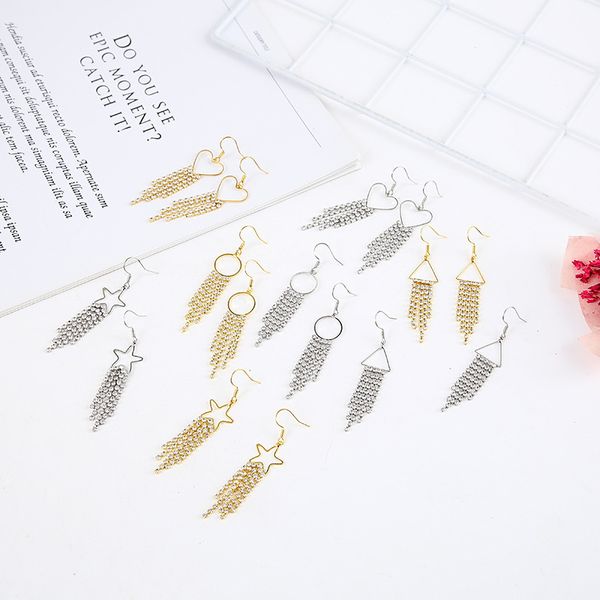 korean version hollow out geometric star circle love inlaid diamond chain tassel celebrity earrings, Silver
korean version hollow out geometric star circle love inlaid diamond chain tassel celebrity earrings, Silver
