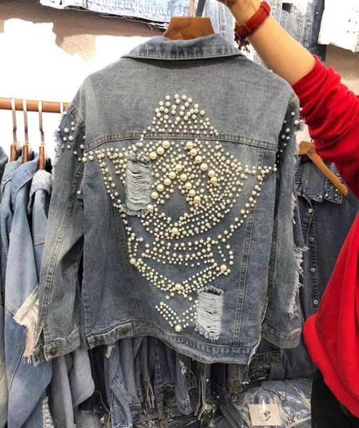 women's jackets autumn pearls beading clothing diamond denim jacket for women vintage harajuku female loose jean coat, Black;brown
women's jackets autumn pearls beading clothing diamond denim jacket for women vintage harajuku female loose jean coat, Black;brown