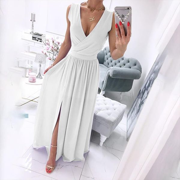 summer deep womens dresses v neck sleeveless maxi fashion solid slim split fork ladies party long robe, Black;gray
summer deep womens dresses v neck sleeveless maxi fashion solid slim split fork ladies party long robe, Black;gray
