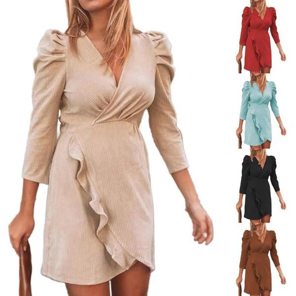 casual dresses women fashion office dress v neck ruffles autumn winter solid color puff sleeve bodycon for wedding party dating, Black;gray
casual dresses women fashion office dress v neck ruffles autumn winter solid color puff sleeve bodycon for wedding party dating, Black;gray