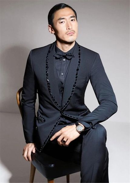men's suits & blazers 2021 latest coat pant designs black rhinestone men suit slim fit skinny 2 piece tuxedo custom prom groom blazer m, White;black
men's suits & blazers 2021 latest coat pant designs black rhinestone men suit slim fit skinny 2 piece tuxedo custom prom groom blazer m, White;black