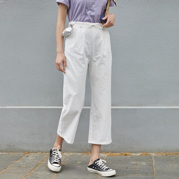 women's pants & capris 2021 summer casual solid wide leg lacing straight ankle women high waist trousers, Black;white
women's pants & capris 2021 summer casual solid wide leg lacing straight ankle women high waist trousers, Black;white