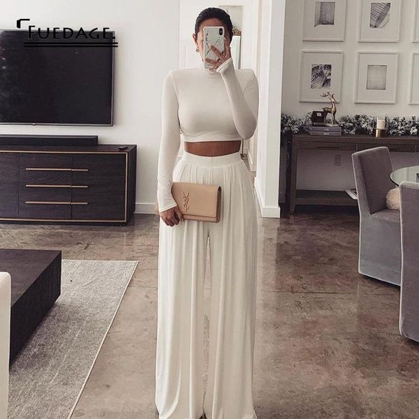 fuedage solid red elegant two piece set women's slim crop and pants loose high waist palazzo casual suits street sets, White 
fuedage solid red elegant two piece set women's slim crop and pants loose high waist palazzo casual suits street sets, White