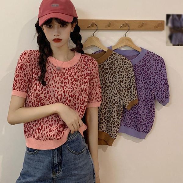 summer net celebrity cropped short sweater leopard print short-sleeved women women's t-shirt, White
summer net celebrity cropped short sweater leopard print short-sleeved women women's t-shirt, White