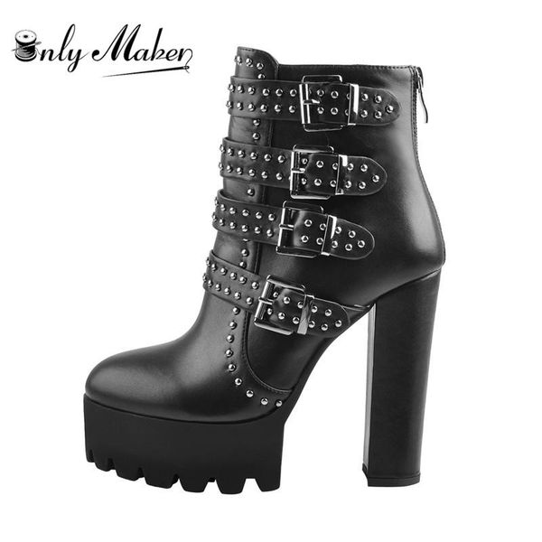 women's black matte platform rivet chunky square heel round toe thick ankle boots zip fashion booties
women's black matte platform rivet chunky square heel round toe thick ankle boots zip fashion booties